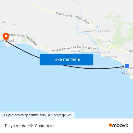Playa Verde to Costa Azul map