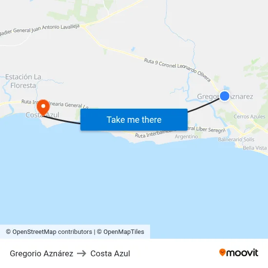 Gregorio Aznárez to Costa Azul map