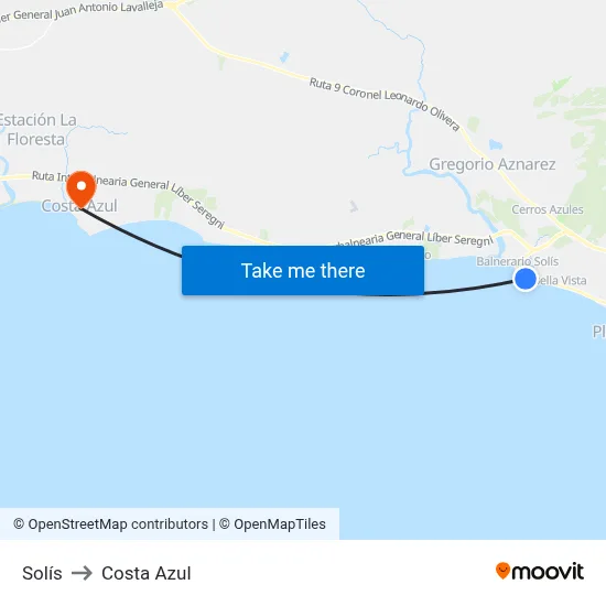 Solís to Costa Azul map