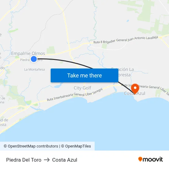 Piedra Del Toro to Costa Azul map