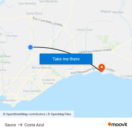 Sauce to Costa Azul map