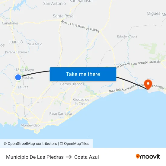 Municipio De Las Piedras to Costa Azul map
