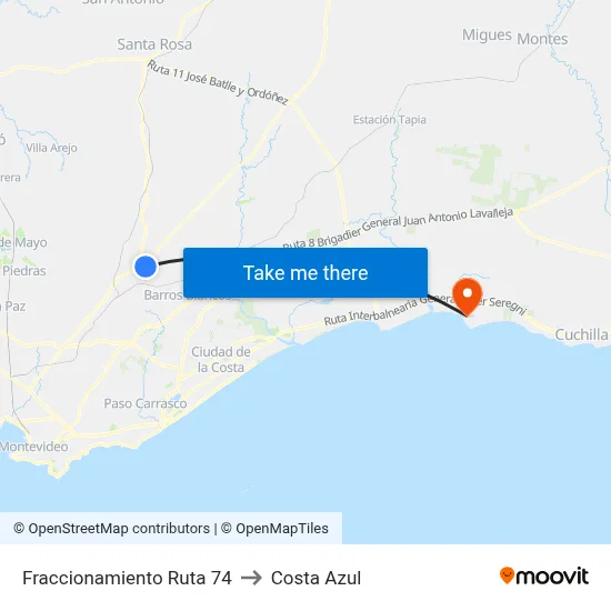 Fraccionamiento Ruta 74 to Costa Azul map