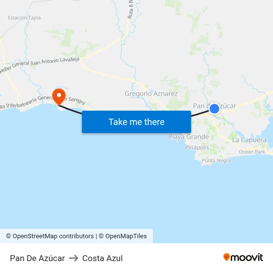 Pan De Azúcar to Costa Azul map