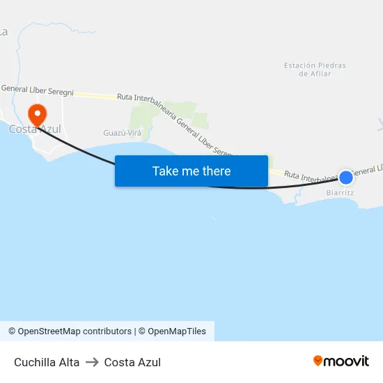 Cuchilla Alta to Costa Azul map
