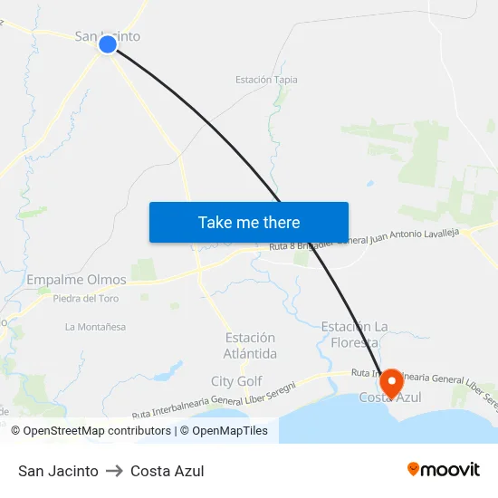 San Jacinto to Costa Azul map