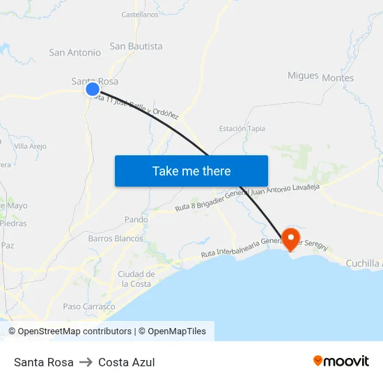 Santa Rosa to Costa Azul map