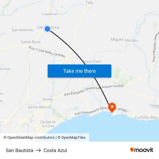 San Bautista to Costa Azul map