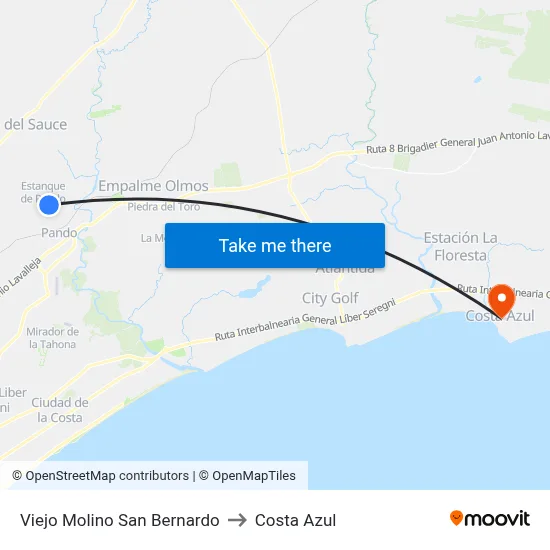 Viejo Molino San Bernardo to Costa Azul map