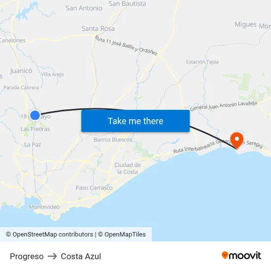 Progreso to Costa Azul map