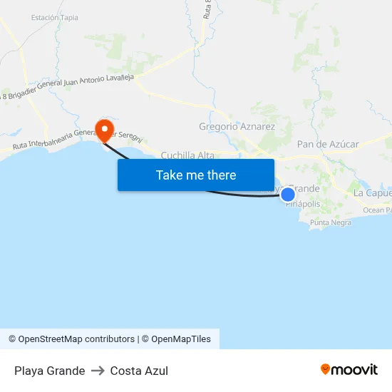 Playa Grande to Costa Azul map