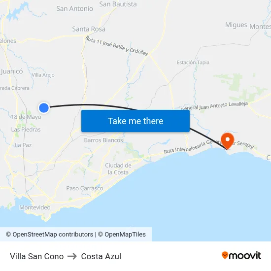 Villa San Cono to Costa Azul map