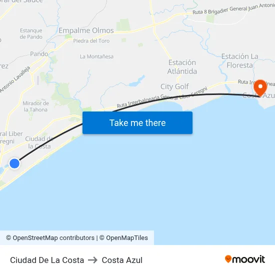 Ciudad De La Costa to Costa Azul map