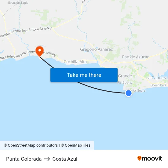 Punta Colorada to Costa Azul map