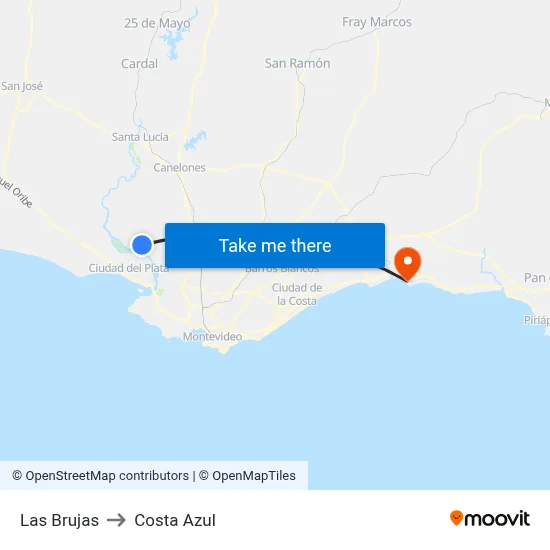 Las Brujas to Costa Azul map