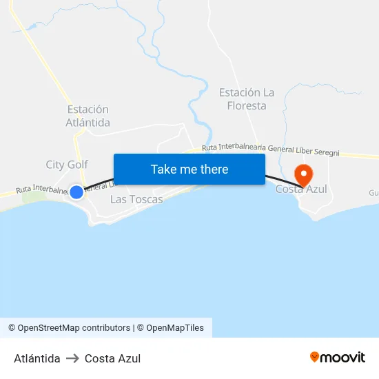 Atlántida to Costa Azul map