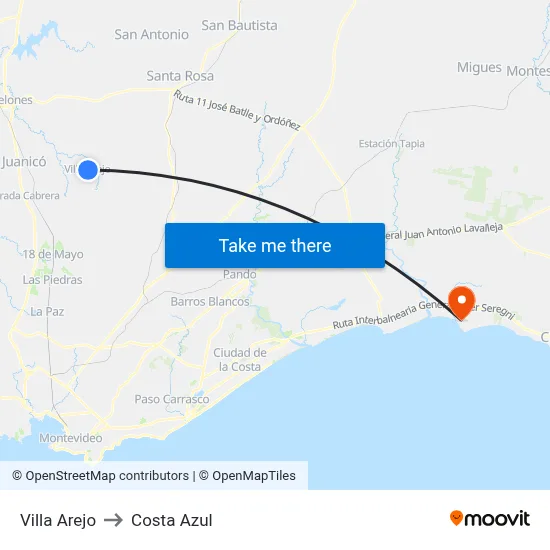 Villa Arejo to Costa Azul map
