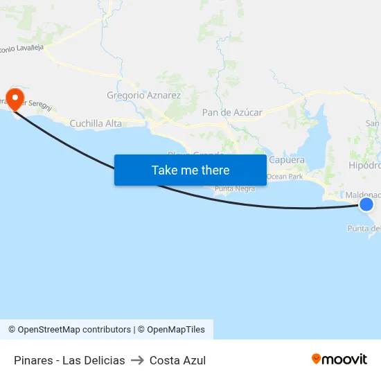 Pinares - Las Delicias to Costa Azul map