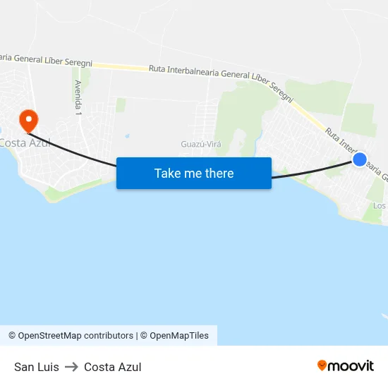 San Luis to Costa Azul map