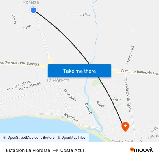 Estación La Floresta to Costa Azul map