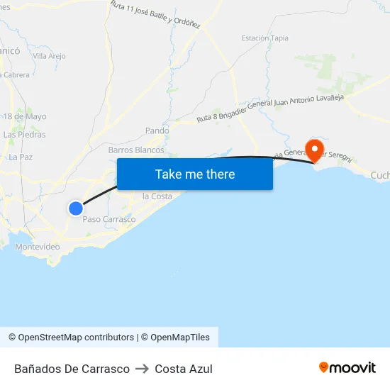 Bañados De Carrasco to Costa Azul map