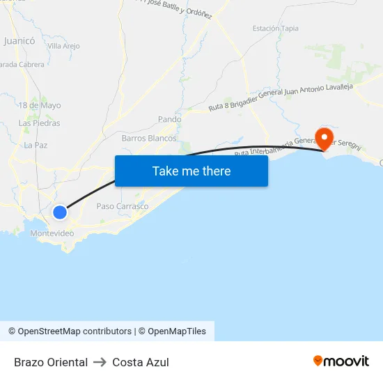 Brazo Oriental to Costa Azul map