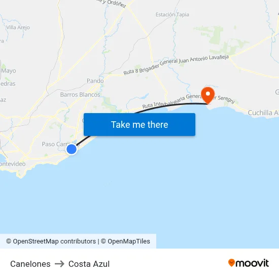 Canelones to Costa Azul map