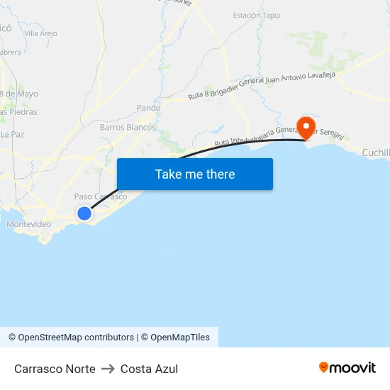 Carrasco Norte to Costa Azul map