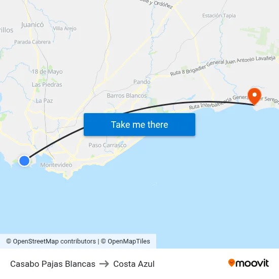 Casabo Pajas Blancas to Costa Azul map