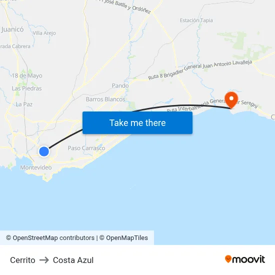 Cerrito to Costa Azul map