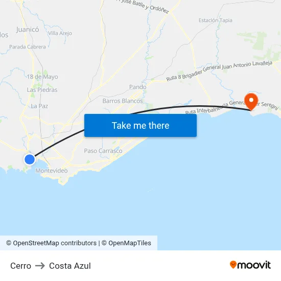 Cerro to Costa Azul map