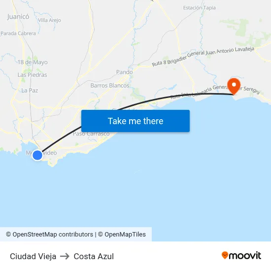 Ciudad Vieja to Costa Azul map