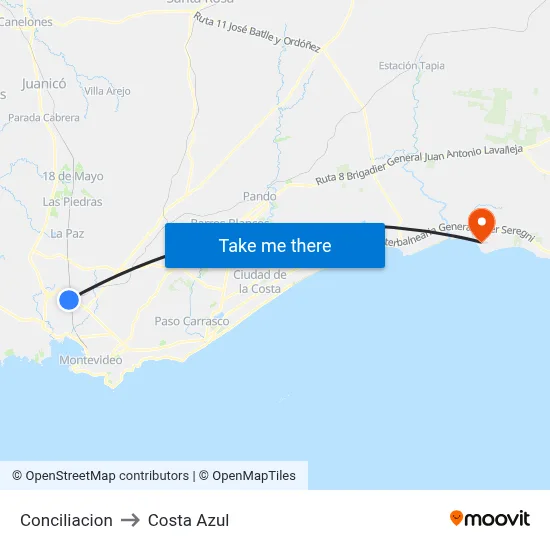 Conciliacion to Costa Azul map