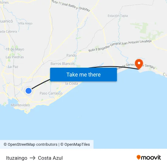Ituzaingo to Costa Azul map