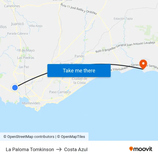 La Paloma Tomkinson to Costa Azul map