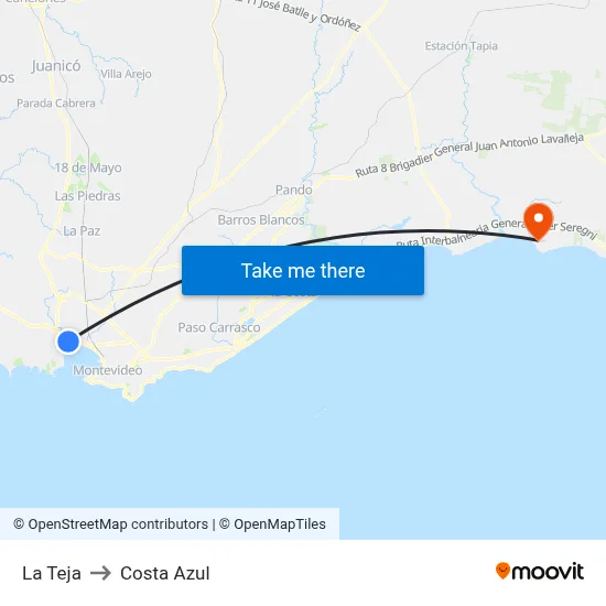 La Teja to Costa Azul map