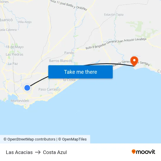 Las Acacias to Costa Azul map
