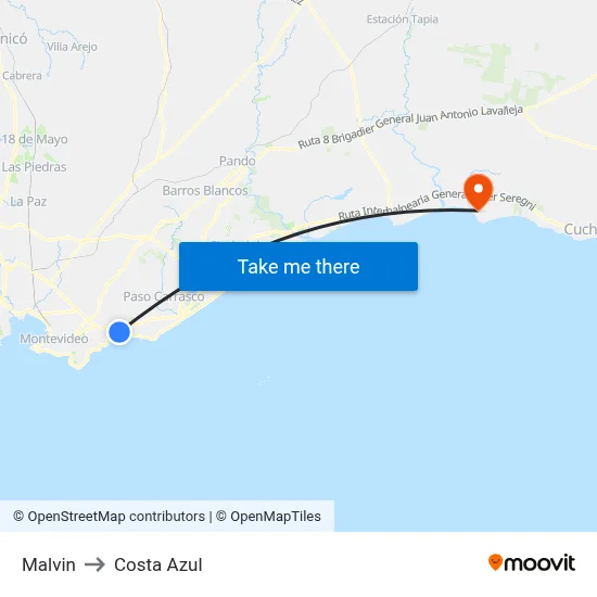 Malvin to Costa Azul map