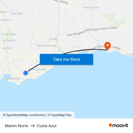 Malvin Norte to Costa Azul map