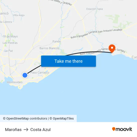 Maroñas to Costa Azul map