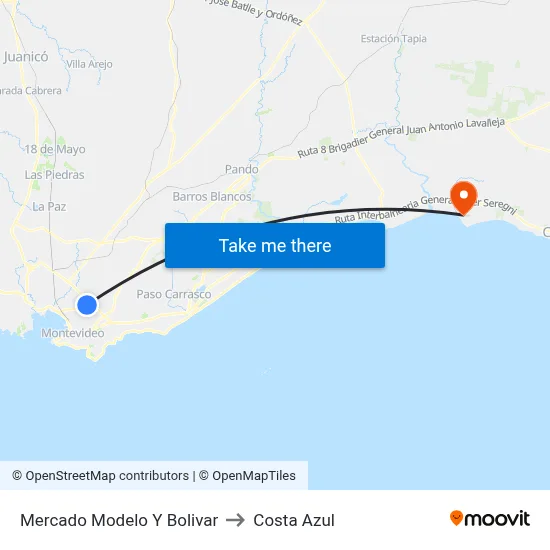 Mercado Modelo Y Bolivar to Costa Azul map