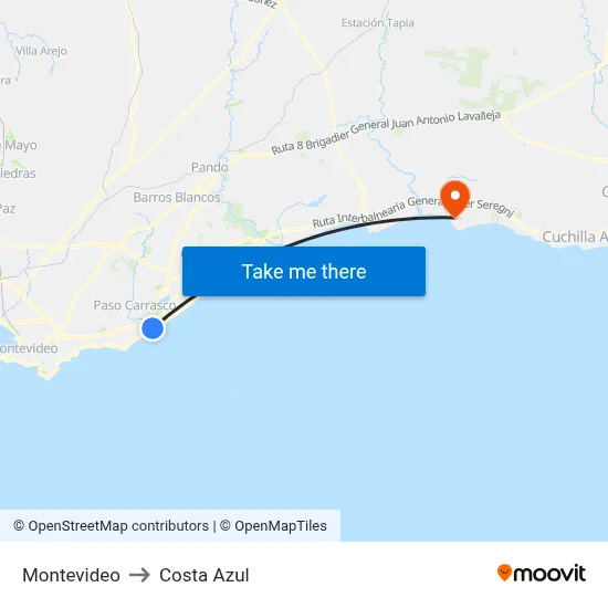 Montevideo to Costa Azul map