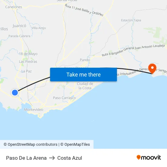 Paso De La Arena to Costa Azul map