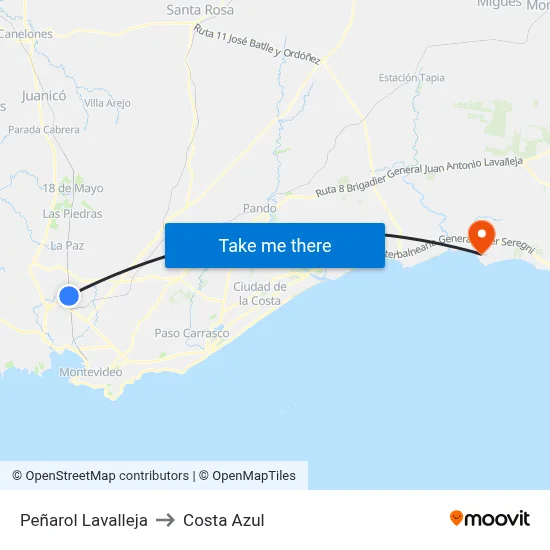 Peñarol Lavalleja to Costa Azul map