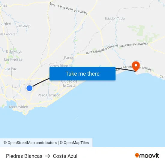 Piedras Blancas to Costa Azul map