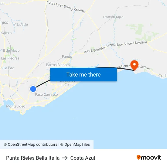 Punta Rieles Bella Italia to Costa Azul map