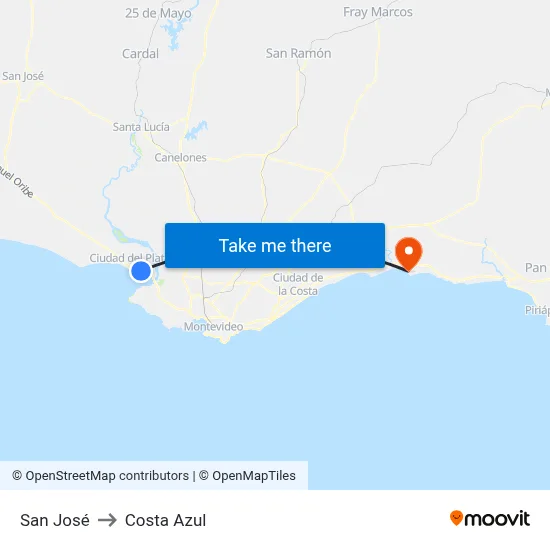 San José to Costa Azul map