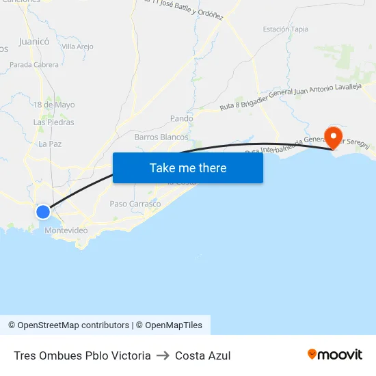 Tres Ombues Pblo Victoria to Costa Azul map