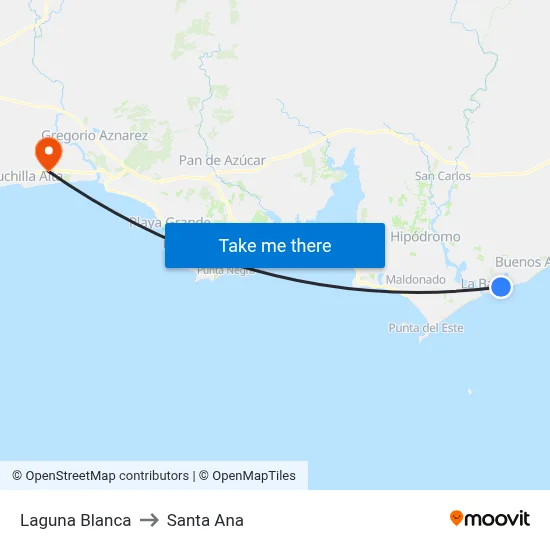 Laguna Blanca to Santa Ana map