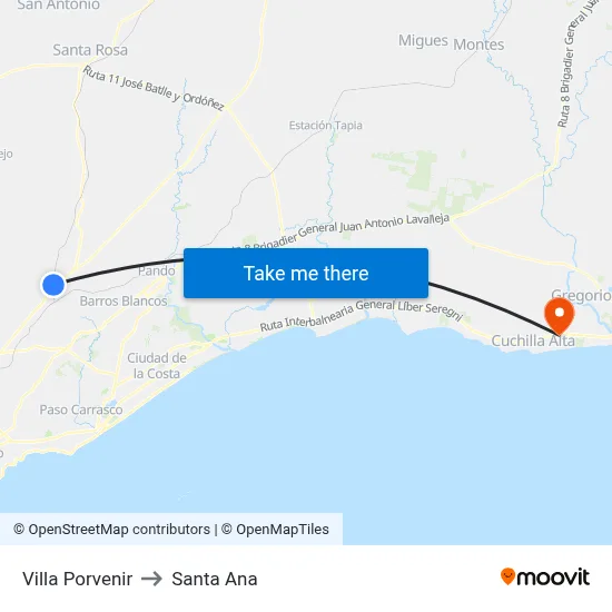 Villa Porvenir to Santa Ana map